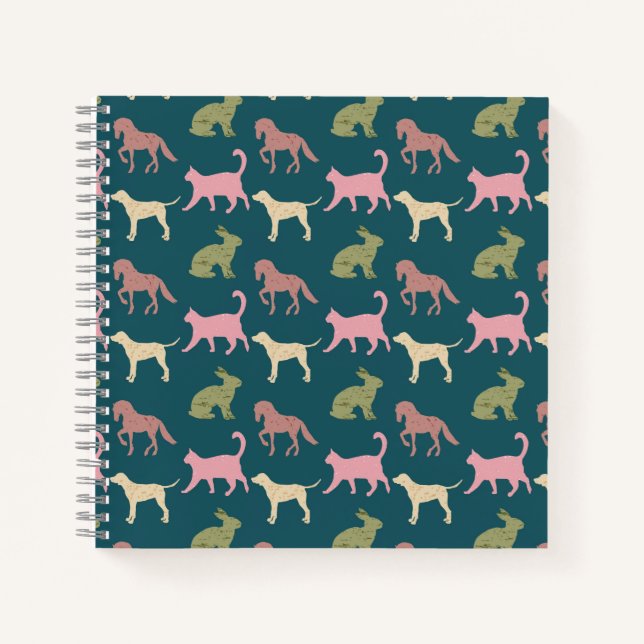 Dog Cat Horse Animal Silhouettes Pattern Notebook (Front)