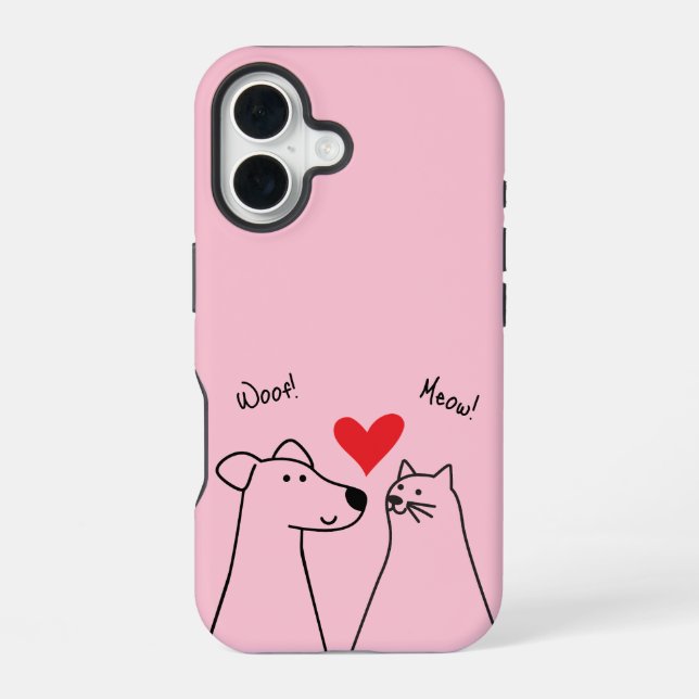 Dog, cat, love iPhone 16 case (Back)
