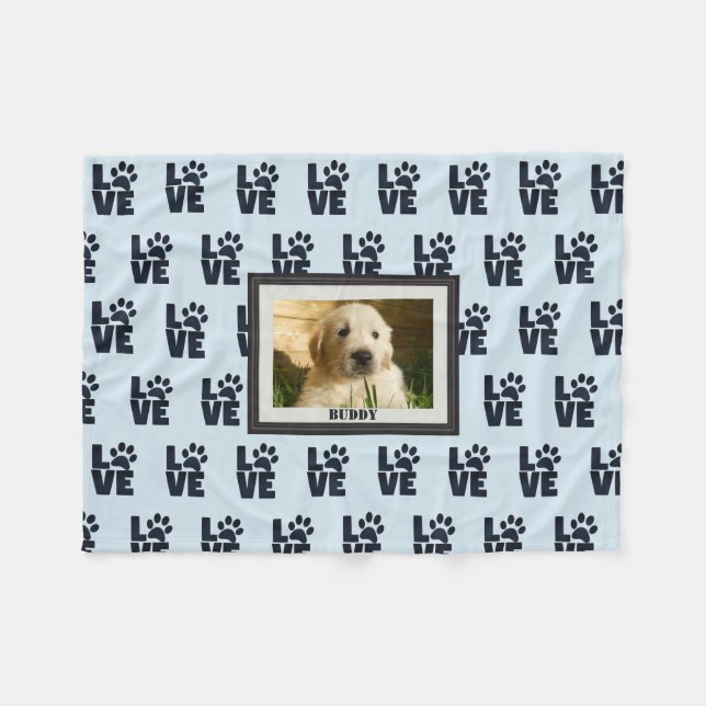 Dog Cat Love Paw Print Custom Photo Fleece Blanket (Front (Horizontal))