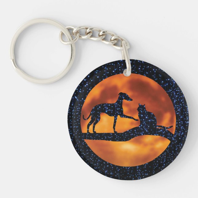 Dog, Cat & Moon Keychain (Front)