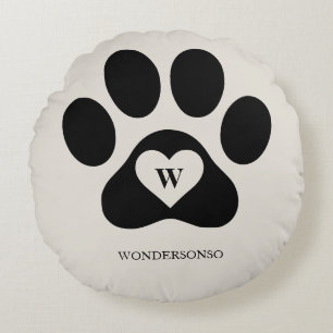 Dog Cat paw Lower family monogram Newlyweds Round Pillow