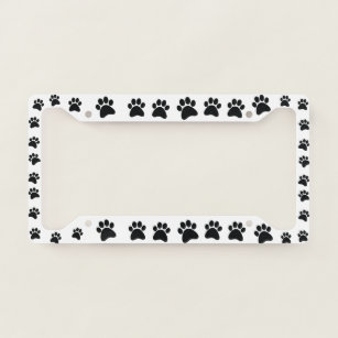 Dog cat Paw Prints Black White License Plate Frame