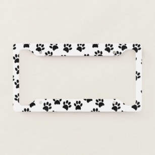 Dog cat Paw Prints Black White License Plate Frame