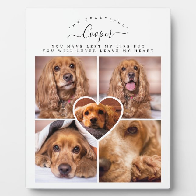 Dog Cat Pet Loss Gift - Photo Collage Grid & Heart Plaque (Front)