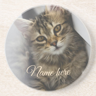 Dog cat pet name photo template simple minimal coaster