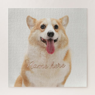 Dog cat pet name photo template simple minimal  jigsaw puzzle
