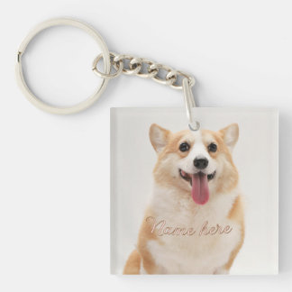 Dog cat pet name photo template simple minimal  keychain