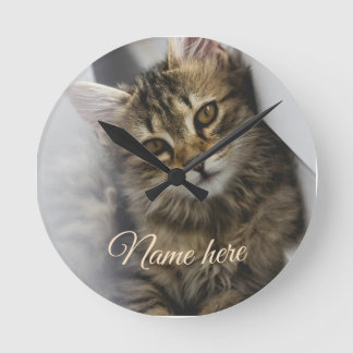 Dog cat pet name photo template simple minimal round clock