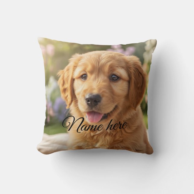 Dog cat pet name photo template simple minimal  throw pillow (Front)