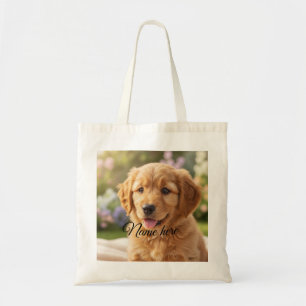 Dog cat pet name photo template simple minimal  tote bag
