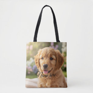 Dog cat pet name photo template simple minimal  tote bag