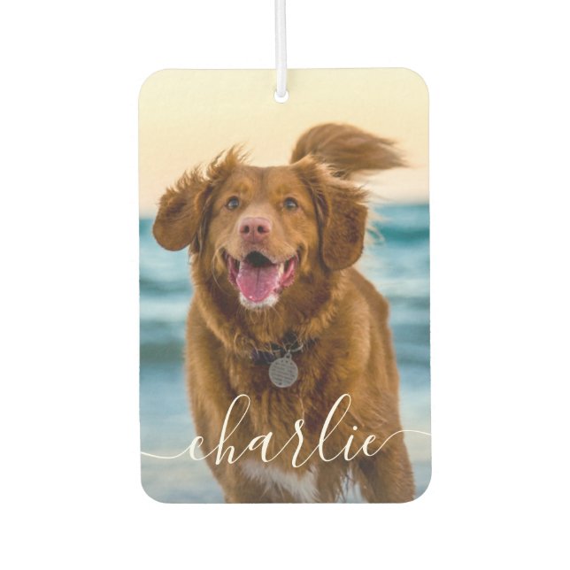 Dog Cat Pet Photo & Name Text Air Freshener (Front)