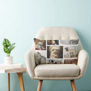 Dog Cat Pets 8 Photo Portrait Collage Keepsake Lumbar Pillow