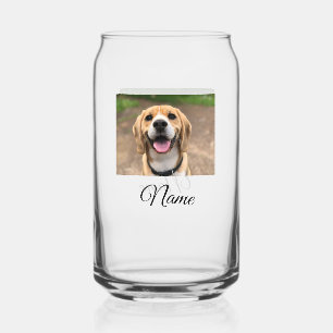Dog cat photo add pet name cu custom personalized can glass