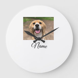 Dog cat photo add pet name cu custom personalized large clock