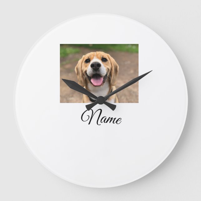 Dog cat photo add pet name cu custom personalized  large clock (Front)