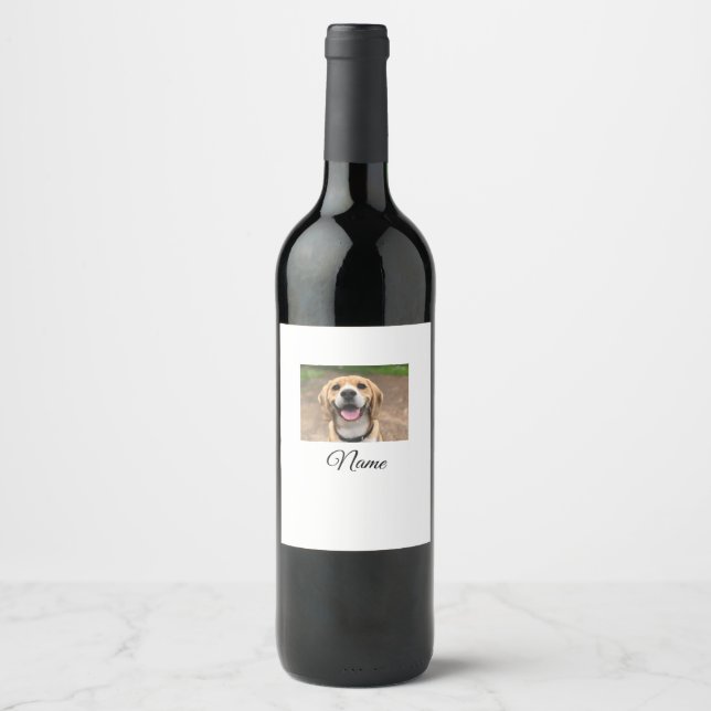 Dog cat photo add pet name cu custom personalized  wine label (Front)