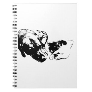 Dog & Cat Resting Together Monochrome Notebook