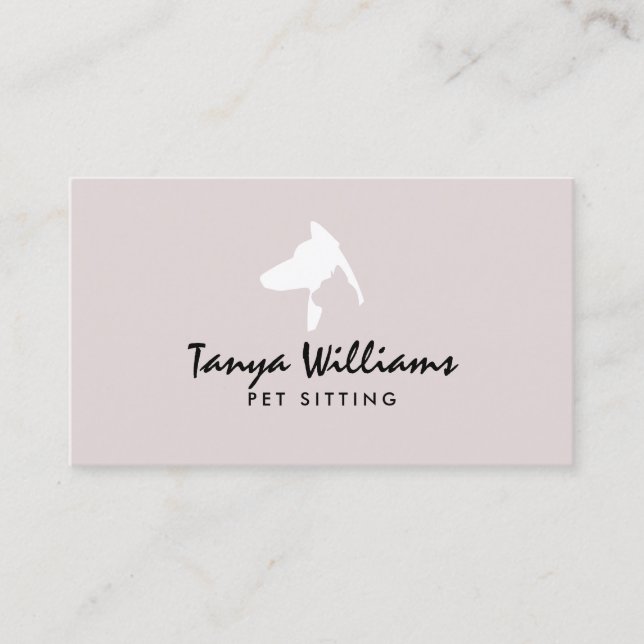 Dog cat silhouette logo pet sitting  business card (Front)