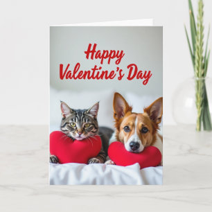 Dog Cat Valentine Hearts Card