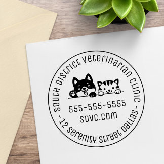 Dog Cat Veterinarian Animal Clinic Round Rubber Stamp