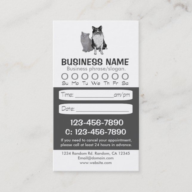 Dog cat veterinarian appointment cards (Front)