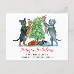 Dog Cat Veterinary Clinic Christmas  Holiday Postcard
