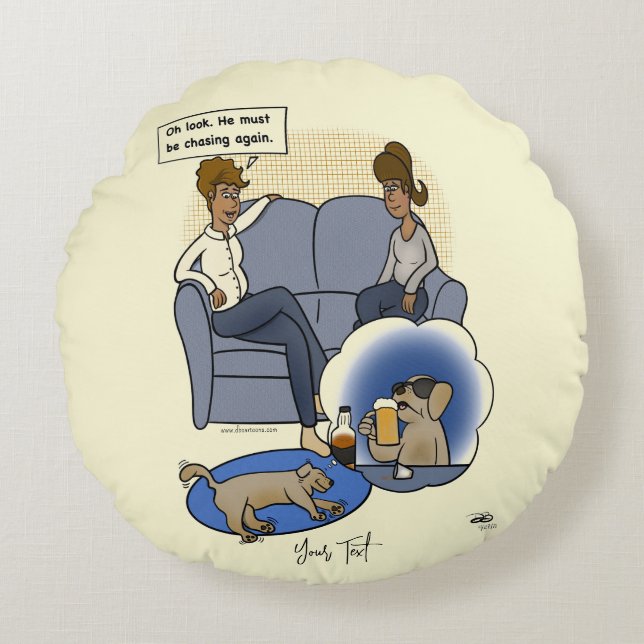 Dog Chasing Dream Round Throw Pillow (Front)