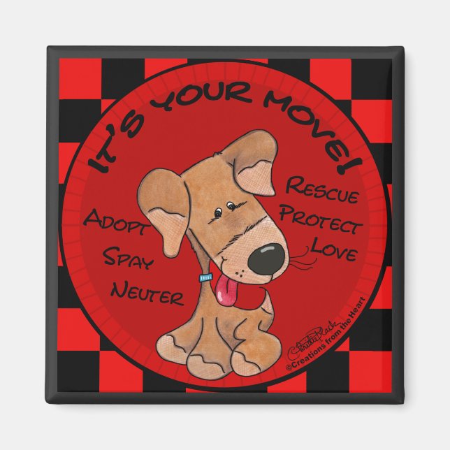 Dog Chequered Board-Your Move Magnet (Front)