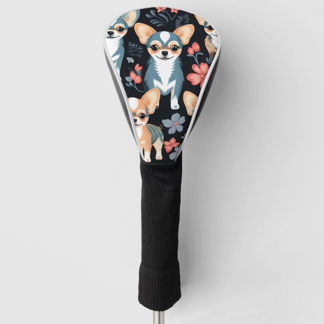 Dog Chihuahua Floral Golf Head Cover (Front)