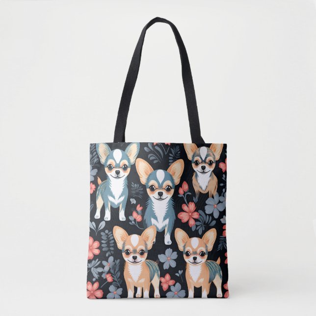 Dog Chihuahua Floral Tote Bag (Front)