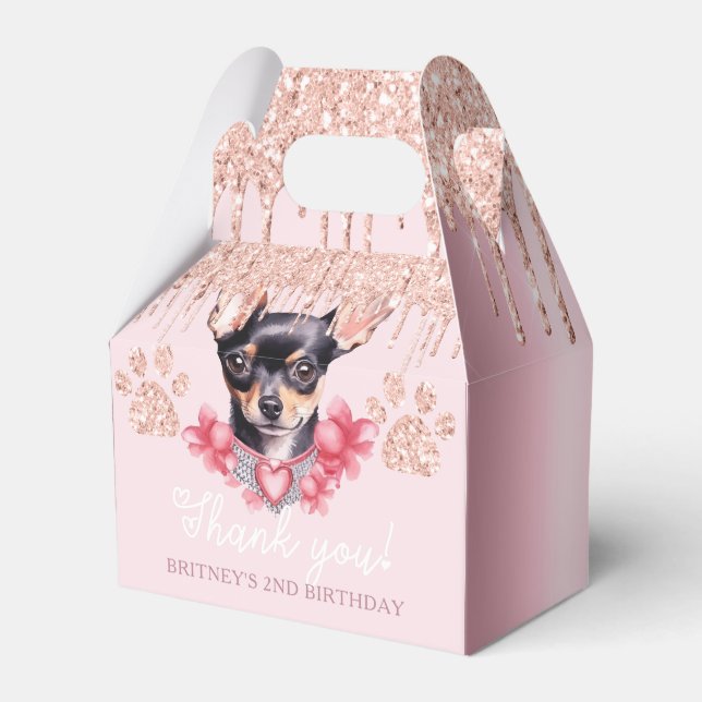 Dog Chihuahua with Glitter Birthday  Favor Box (Front Side)