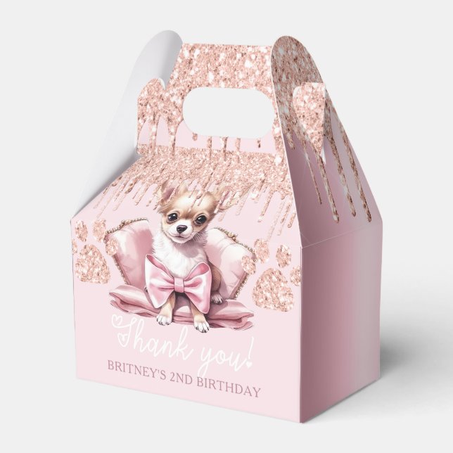 Dog Chihuahua with Glitter Birthday  Favor Box (Front Side)