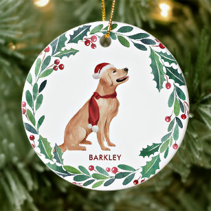 Dog Christmas Custom Pet Holiday Golden Retriever Ceramic Ornament