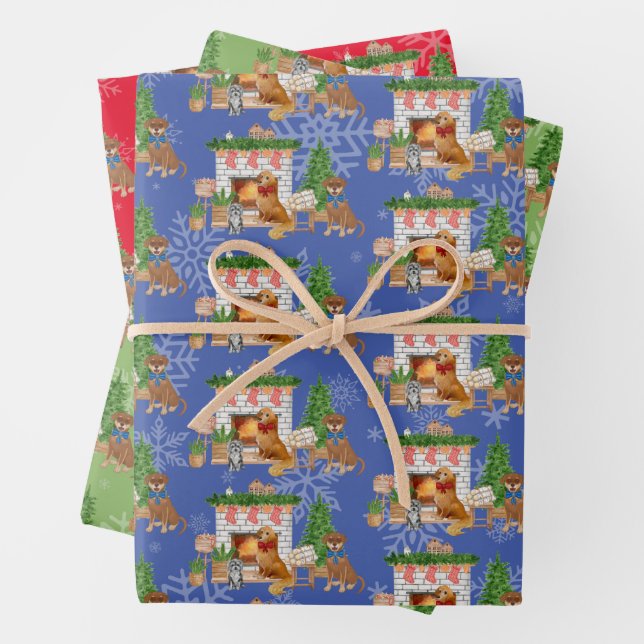 Dog Christmas, Havanese, Golden Retriever, Lab Mix Wrapping Paper Sheet (In situ)