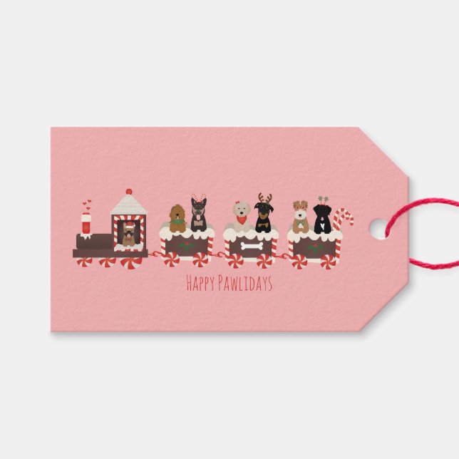 Dog Christmas Holiday Train Gift Tags (Front (Horizontal))