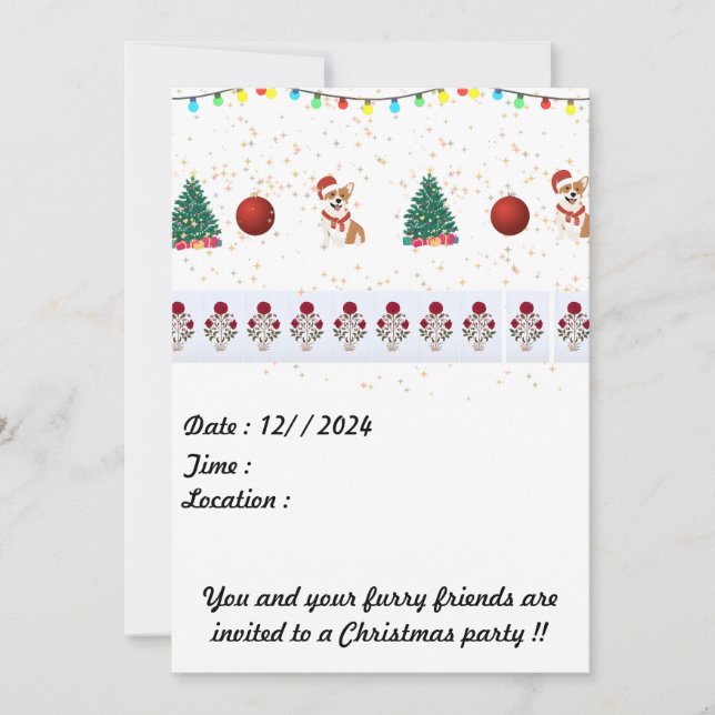 Dog christmas invitation card 5 x 7  (Front)