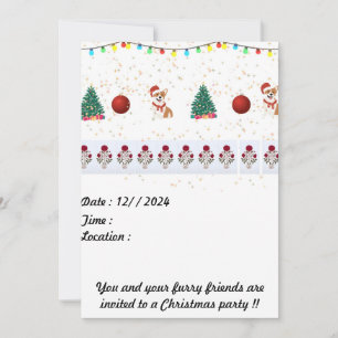 Dog christmas invitation card 5 x 7 