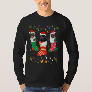Dog Christmas Light Three Pug Dog In Christmas Soc T-Shirt