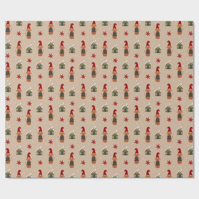 Dog Christmas Lights Mischief Pattern Wrapping Paper (Flat)