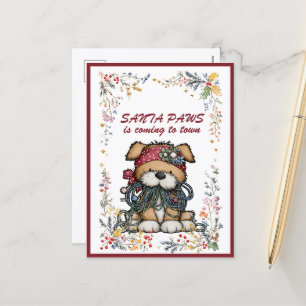 Dog Christmas Lights SANTA  PAWS is Coming to Town Holiday Postcard