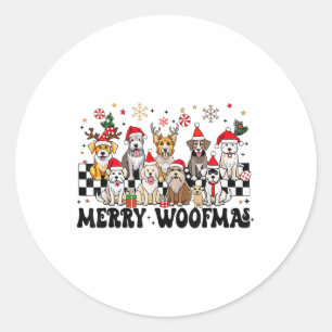 Dog Christmas Merry Woofmas Dog Lover New Year  Classic Round Sticker