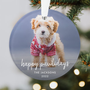Dog Christmas   Modern Cute Puppy Happy Pawlidays Ornament