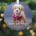Dog Christmas | Modern Cute Puppy Happy Pawlidays Ornament Card<br><div class="desc">Simple, stylish custom photo Happy Pawlidays holiday ornament with modern minimalist handwritten script typography and a simple black gradient. The photo of your beloved pet and text can easily be personalized for a design as unique as your special furbaby! The image shown is for illustration purposes only to be replaced...</div>