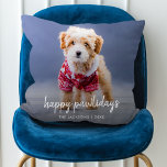 Dog Christmas | Modern Cute Puppy Happy Pawlidays Throw Pillow<br><div class="desc">Simple, stylish custom photo Happy Pawlidays holiday throw pillow with modern minimalist handwritten script typography and a simple black gradient on a raspberry red background. The photo of your beloved pet and text can easily be personalized for a design as unique as your special furbaby! The image shown is for...</div>