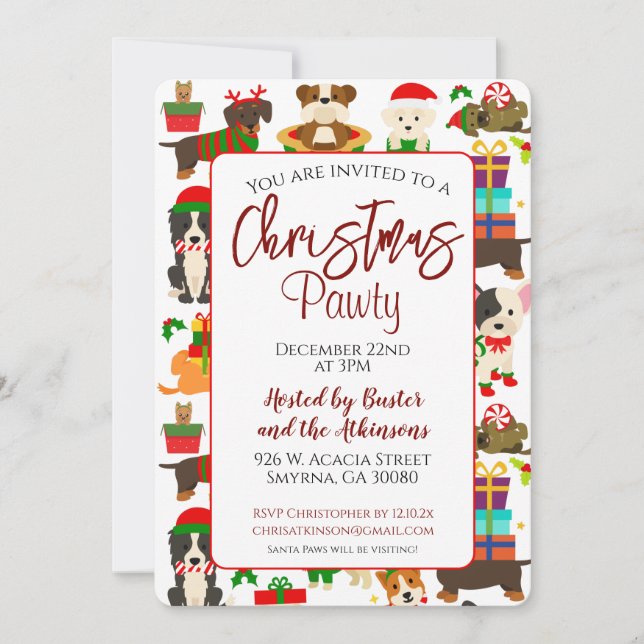 Dog Christmas Pawty Holiday Party Invitation (Front)