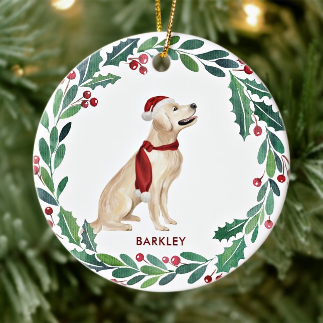 Dog Christmas Personalize Holiday Golden Retriever Ceramic Ornament (Creator Uploaded)