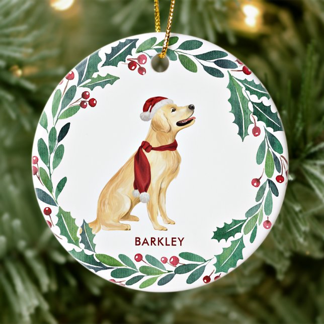 Dog Christmas Personalized Pet Golden Retriever  Ceramic Ornament (Creator Uploaded)