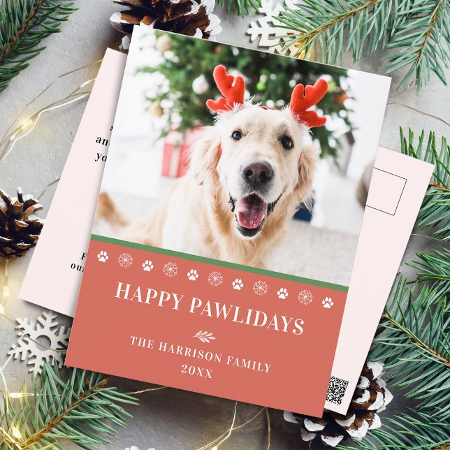 Dog Christmas Photo Happy Pawlidays Holiday Postcard (Dog Christmas Photo Happy Pawlidays Holiday Postcard)