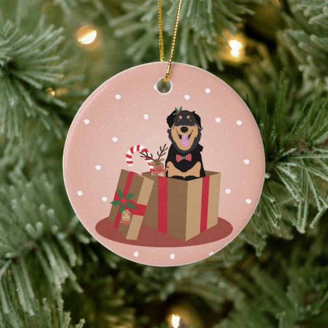 Dog Christmas Present  Ceramic Ornament (Tree)